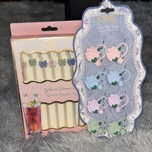 CWC Glass Straw and Flower straw cover Set nib